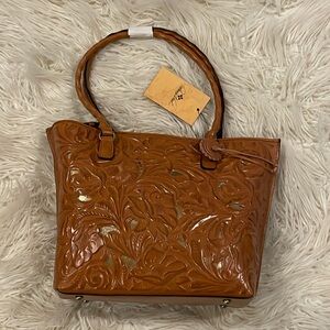 Patricia Nash Leather Cutout Adeline Tote Cognac